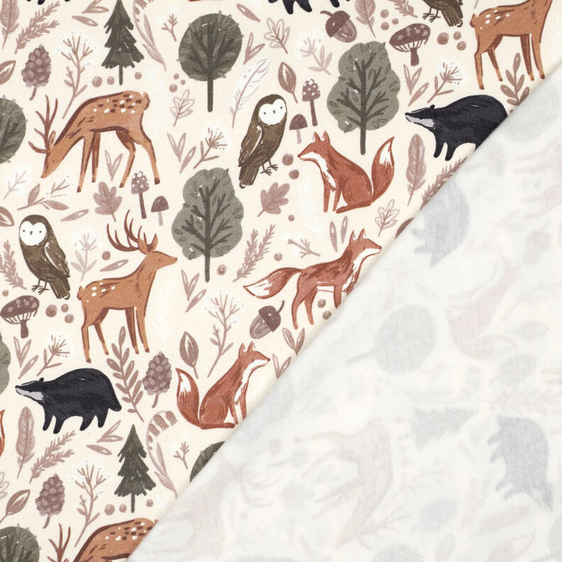 felpa garzata animali nella foresta stampa digitale | Poppy Fabrics – bianco lana, image number 4