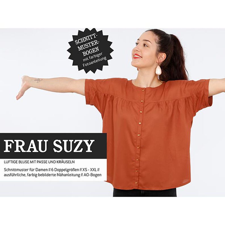 FRAU SUZY - blusa ampia a maniche corte con arricciatura, Studio Schnittreif  | XS -  XXL,  image number 1