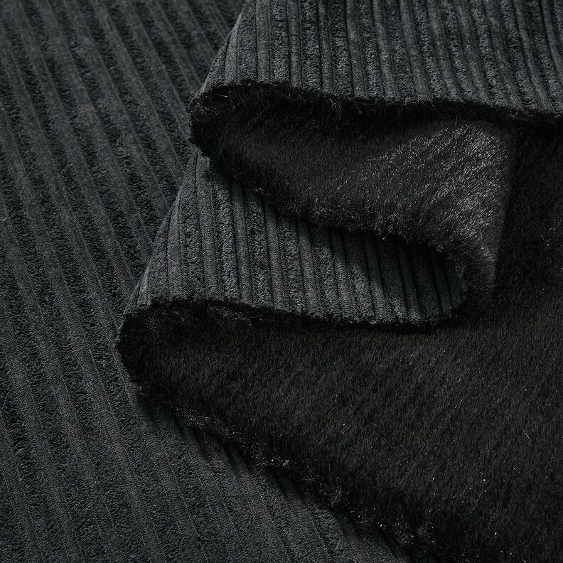 Velluto a coste con retro in pelliccia sintetica – nero, image number 2