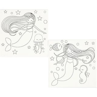 tela con telaio a cunei stampata, sirena [ 20 x 20 cm ] – bianco, 
