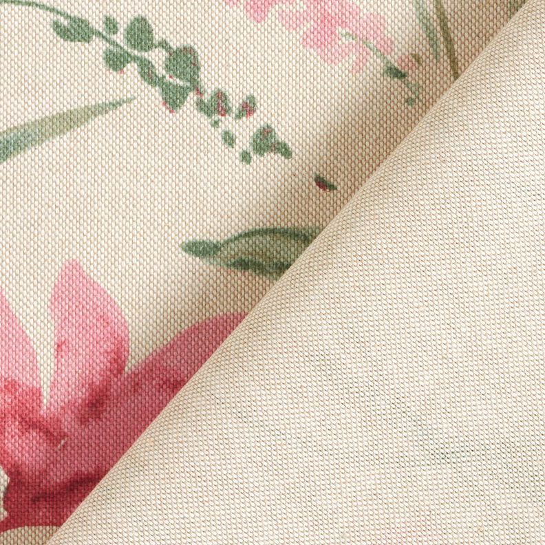 tessuto arredo mezzo panama Fiori di fresia – naturale/color bacca chiaro,  image number 4