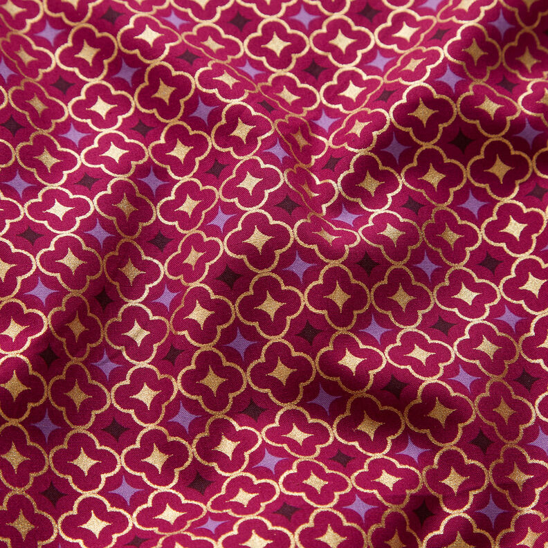 tessuto in cotone popeline Piastrelle festose – bacca/oro,  image number 2