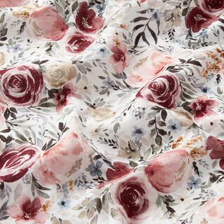 mussolina / tessuto doppio increspato rose acquerello stampa digitale – bianco, 