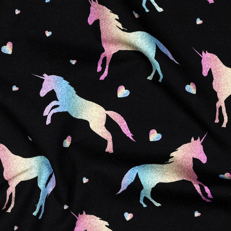 jersey di cotone Unicorni arcobaleno stampa digitale | Poppy Fabrics – nero, image number 2