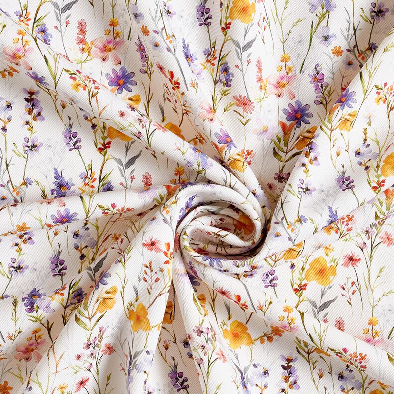tessuto arredo tessuto spinato in cotone fiori selvatici – avorio/lillà,  image number 3