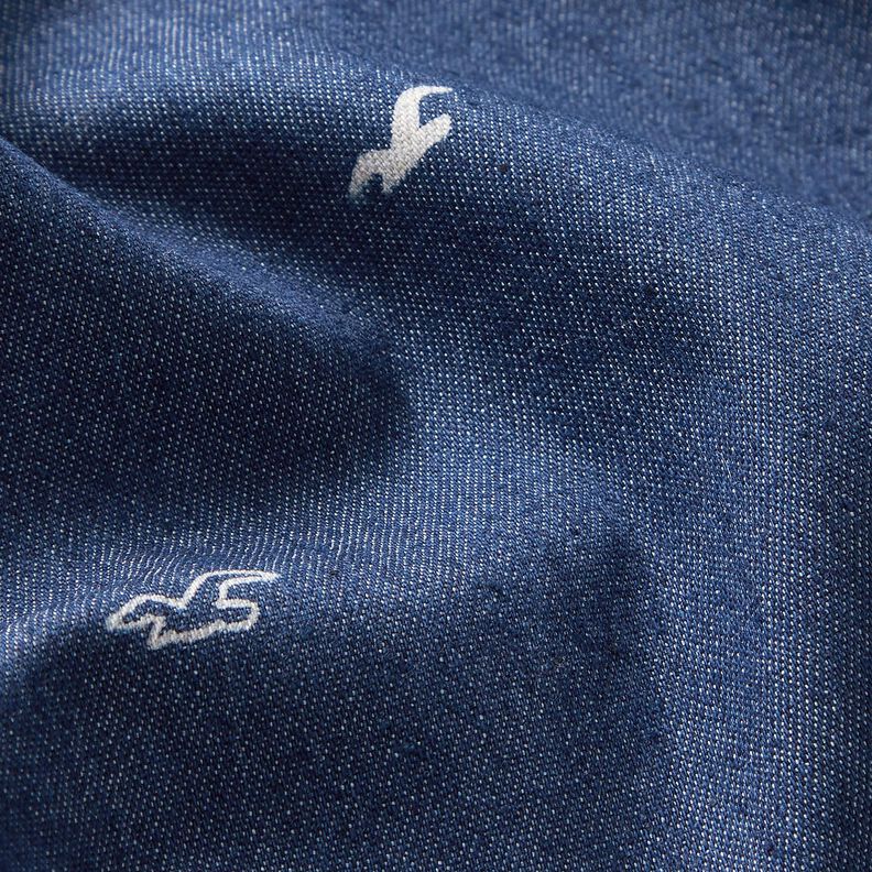 Tessuto denim elasticizzato leggero con gabbiani – colore blu jeans,  image number 3