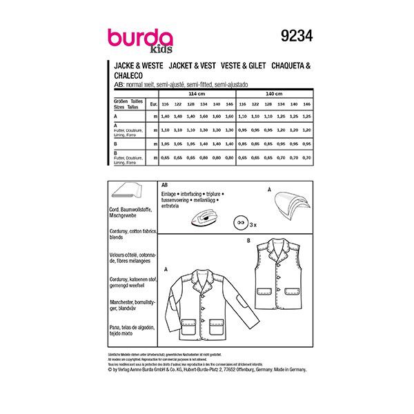 giacca / Gilet | Burda 9234 | 116-146, image number 9