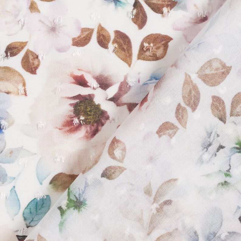 Tessuto in viscosa Dobby a fiori acquerellati – crema,  image number 4