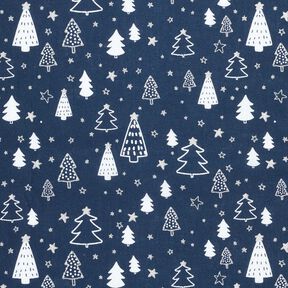 tessuto in cotone popeline Piccoli alberi di Natale – blu marino/bianco, 