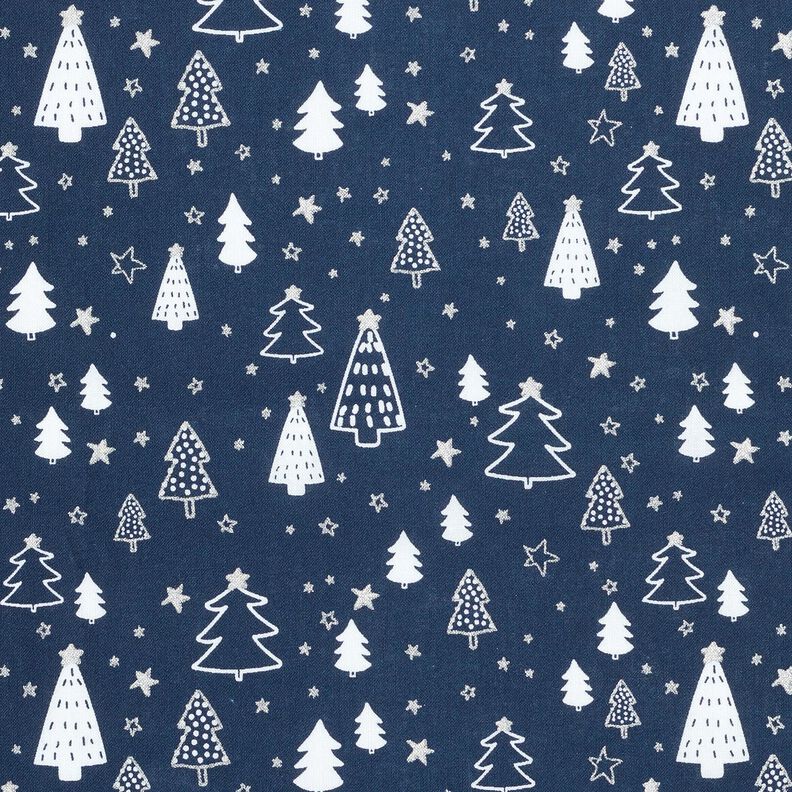 tessuto in cotone popeline Piccoli alberi di Natale – blu marino/bianco, image number 1