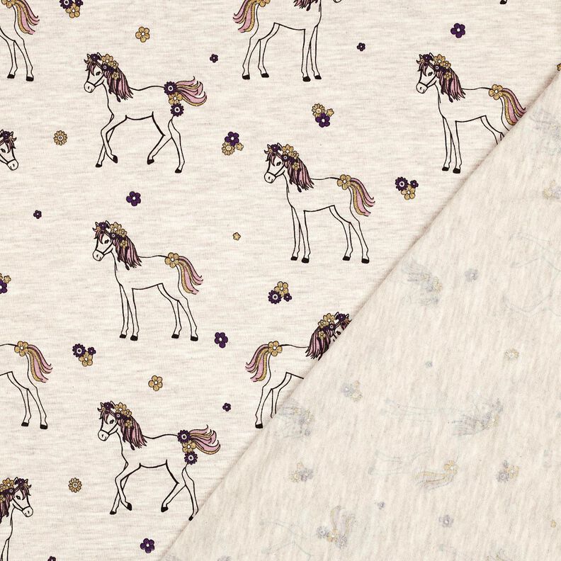 jersey di cotone cavallo e fiori glitterati | Poppy Fabrics – naturale/oro,  image number 4
