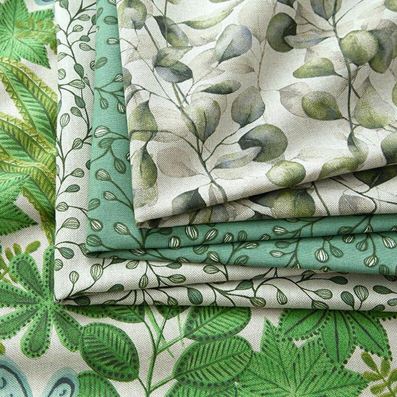 tessuto arredo mezzo panama foglie di pioppo – naturale/verde oliva scuro,  image number 5