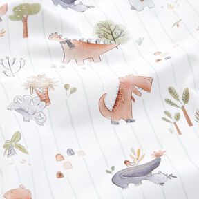 popeline di cotone Dinosauri e strisce stampa digitale – bianco/canna palustre, 