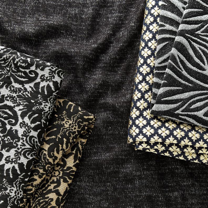 Jersey jacquard con motivi ornamentali – oro effetto metallizzato/nero,  image number 6