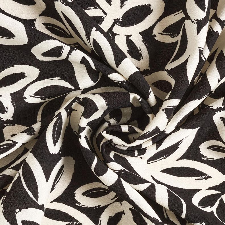 Fiori hawaiani dipinti in crepe di viscosa – nero/avorio,  image number 3
