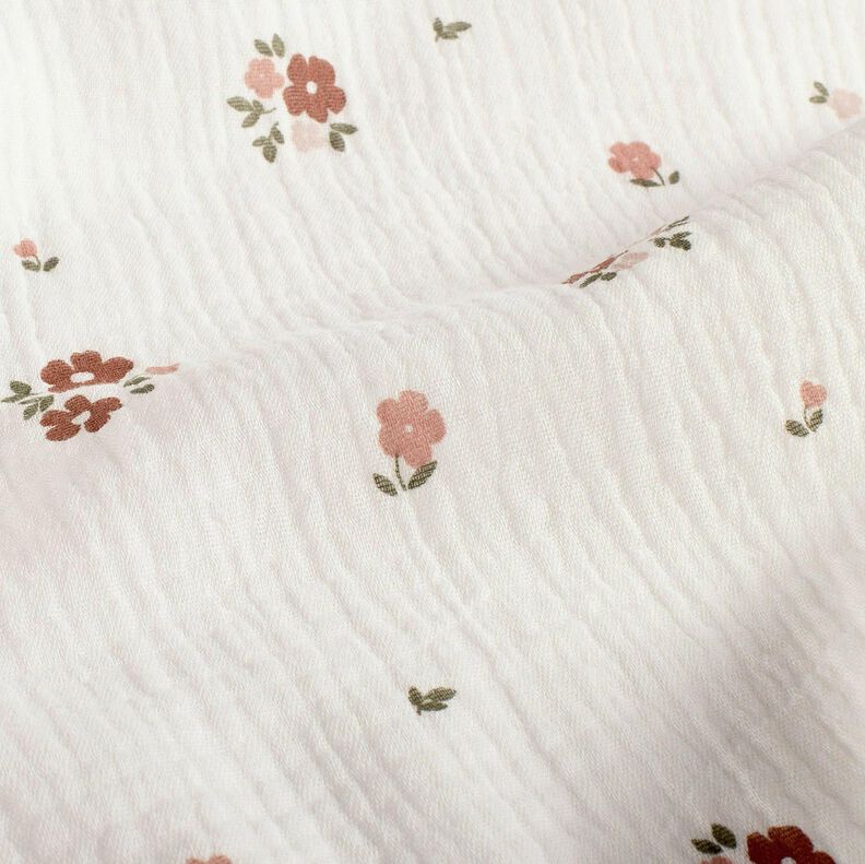 mussolina / tessuto doppio increspato fiori – bianco, image number 2