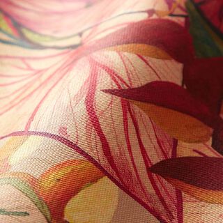 Tessuti da esterni canvas foglie esotiche – rosso carminio/lillà, 
