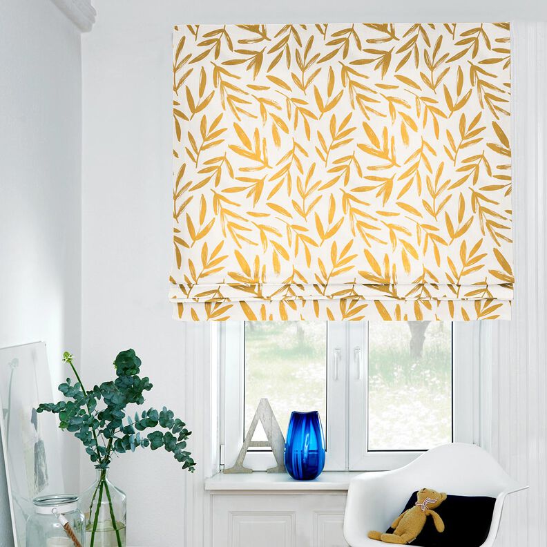 tessuto arredo mezzo panama foglie minimal – senape/naturale, image number 6