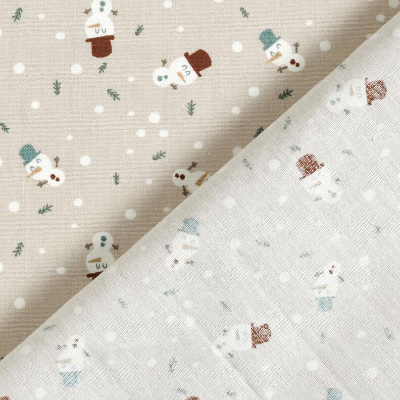 tessuto in cotone popeline Dolci pupazzi di neve – tortora chiaro, image number 4