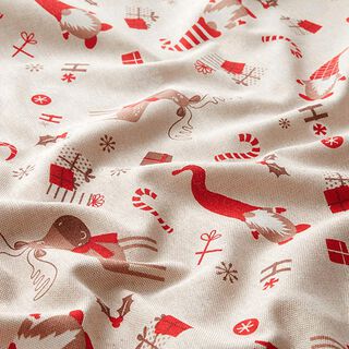 tessuto arredo mezzo panama Elfi e renne – beige/rosso, 