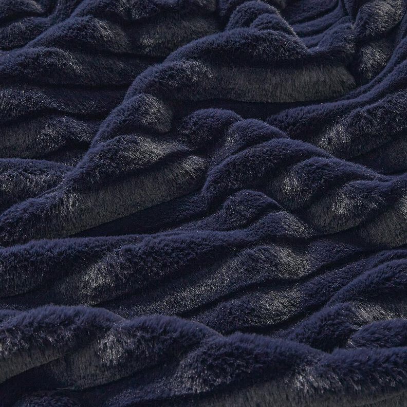 Pelliccia sintetica a righe orizzontali larghe – blu notte, image number 2