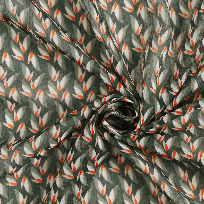 Chiffon increspato con motivo a foglie – nero/canna palustre,  image number 3
