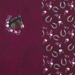 jersey di cotone Cavalli fiorati taglio di tessuto | Glitzerpüppi – rosso Bordeaux, 
