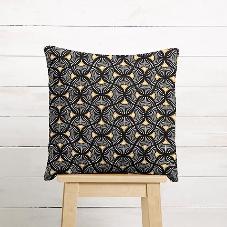 tessuto arredo Jacquard piccoli ventagli – nero/oro,  image number 8