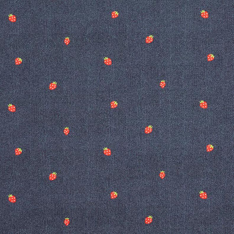 jersey di cotone Fragole con aspetto jeans stampa digitale – grigio blu/rosso fuoco, image number 1