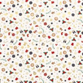 tessuto in cotone popeline Piccoli motivi natalizi – beige chiaro/oro, 