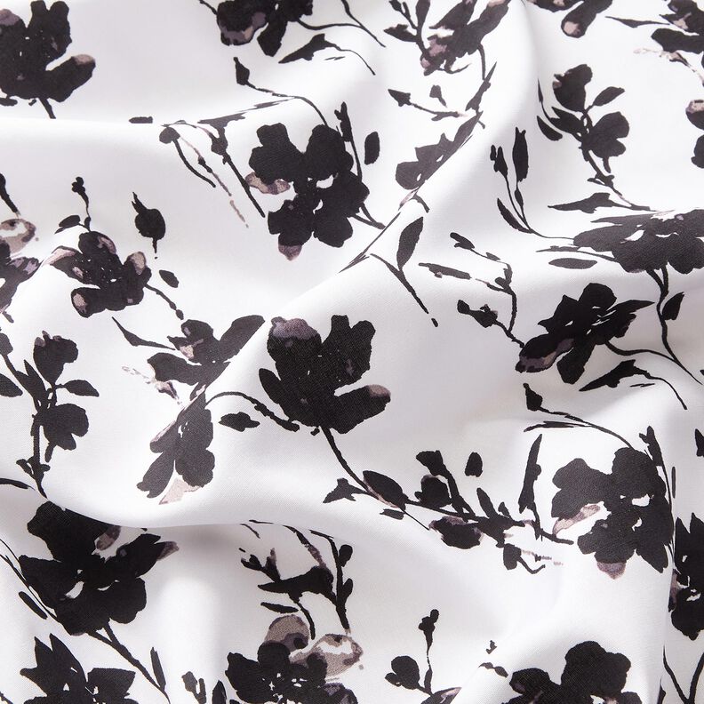 Tessuto di viscosa Stampa floreale astratta – bianco/nero, image number 2