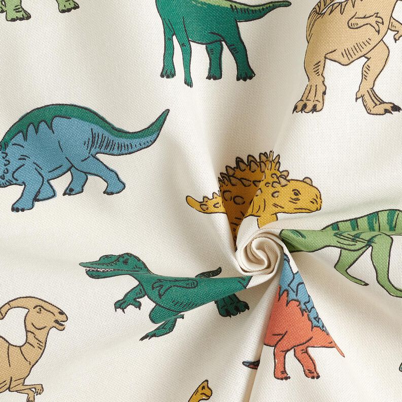 tessuto arredo mezzo panama Dinosauri marcati – bianco lana/verde scuro, image number 3