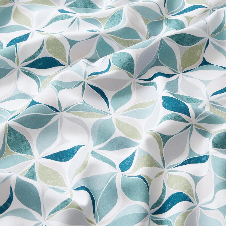 Tessuto di viscosa motivo floreale geometrico – bianco/azzurro,  image number 2