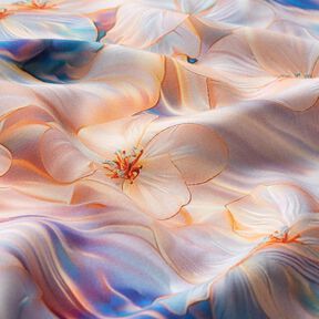 Tessuto di viscosa Stampa digitale di fiori e onde – albicocca/lillà, 