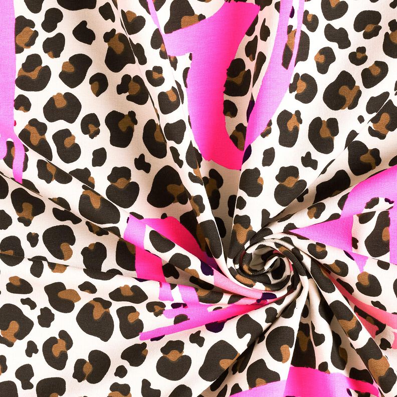 French terry, felpa estiva Cuori di leone e Neon – anacardo/fucsia neon, image number 3
