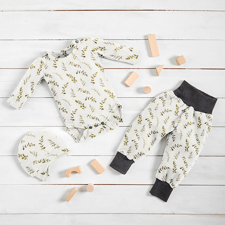 jersey di cotone Tralci di eucalipto stampa digitale  – bianco lana,  image number 6