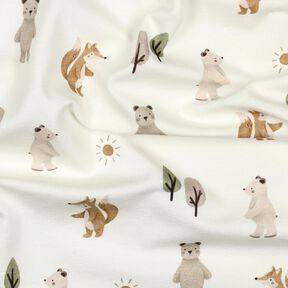 jersey di cotone animali nella foresta stampa digitale | Poppy Fabrics – avorio/anemone, 