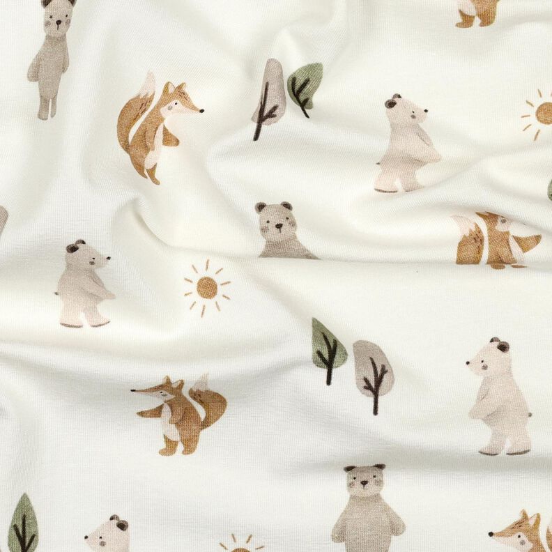jersey di cotone animali nella foresta stampa digitale | Poppy Fabrics – avorio/anemone,  image number 2