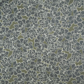 Chiffon increspato con fiori grandi – blu marino/cachi, 