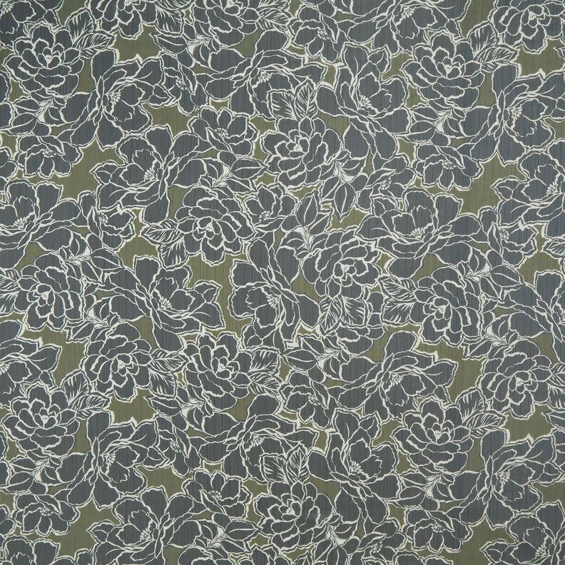 Chiffon increspato con fiori grandi – blu marino/cachi, image number 1