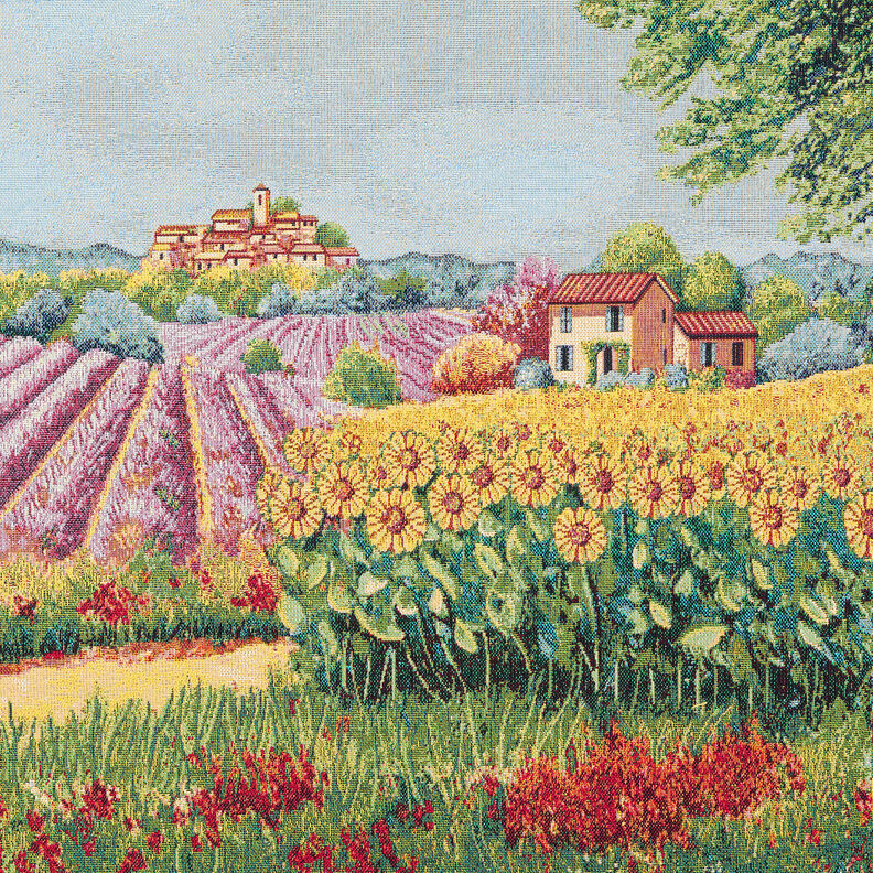 taglio di tessuto arredo gobelin Paesaggio fiorente – rosso carminio/beige chiaro,  image number 1