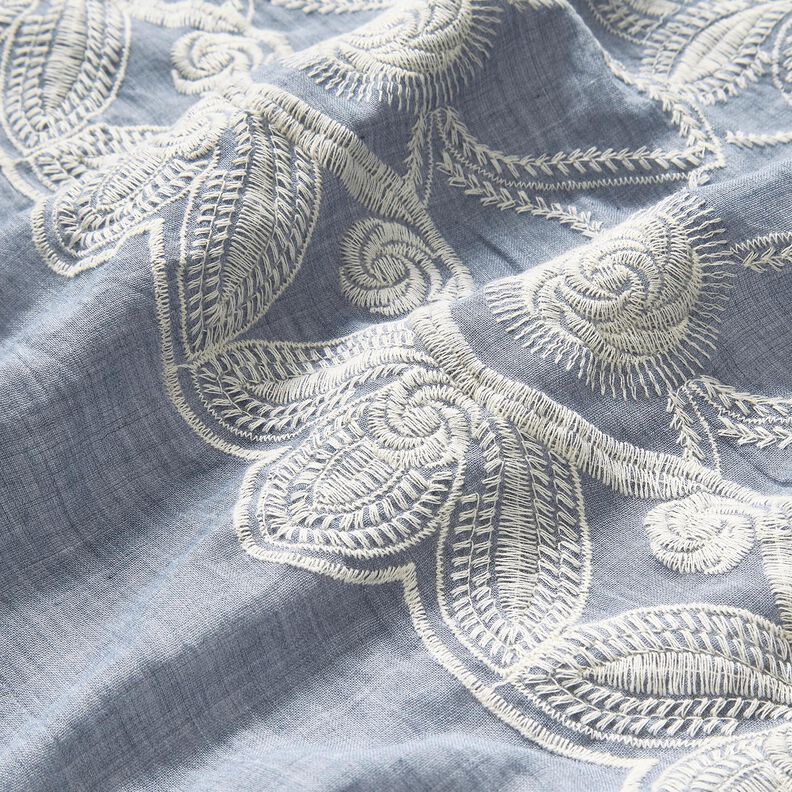 <h2>Tessuto di Cotone Ricamato Fiori &ndash; Batista, Blu Jeans Chiaro/Bianco Lana</h2>,  image number 6