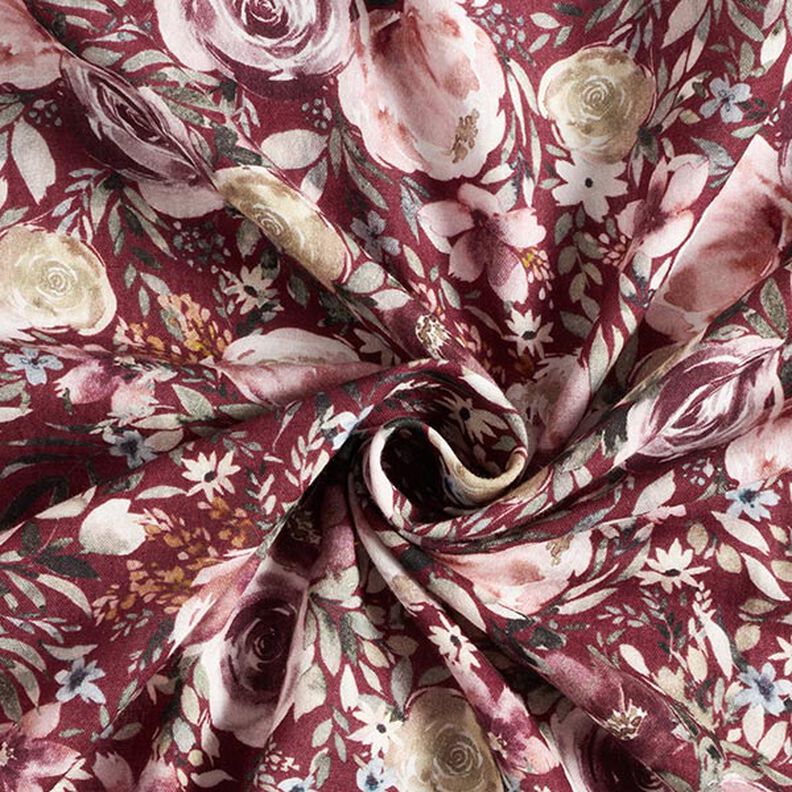 mussolina / tessuto doppio increspato rose acquerello stampa digitale – rosso Bordeaux,  image number 4