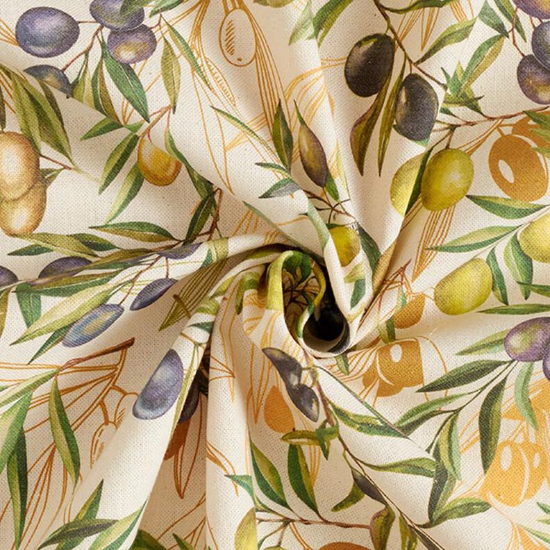 tessuto arredo mezzo panama, rami di ulivo, riciclato – beige chiaro,  image number 3