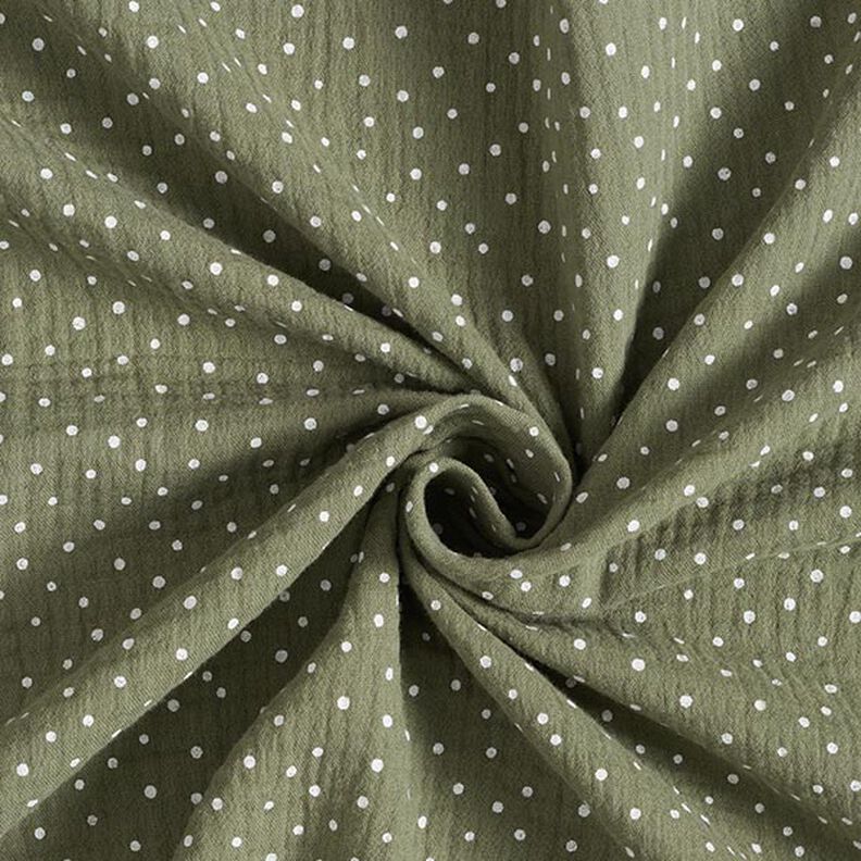 mussolina / tessuto doppio increspato piccoli pois – verde oliva chiaro/bianco,  image number 3