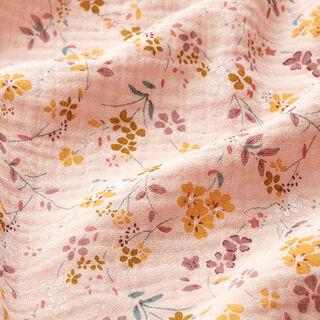 mussolina / tessuto doppio increspato romantici tralci di fiori – rosa, 