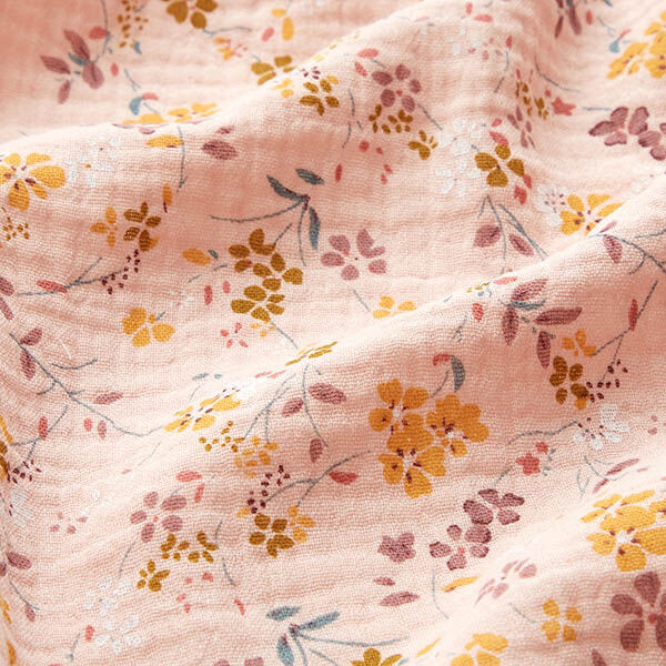 mussolina / tessuto doppio increspato romantici tralci di fiori – rosa,  image number 2