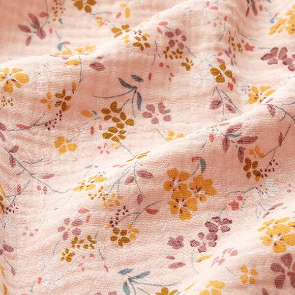 mussolina / tessuto doppio increspato romantici tralci di fiori – rosa, image number 2