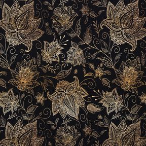 jersey di cotone Fiori mandala dorati | Glitzerpüppi – nero/oro, 