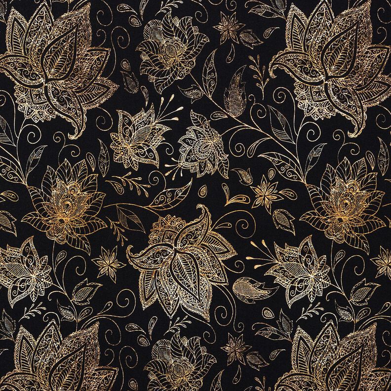 jersey di cotone Fiori mandala dorati | Glitzerpüppi – nero/oro, image number 1